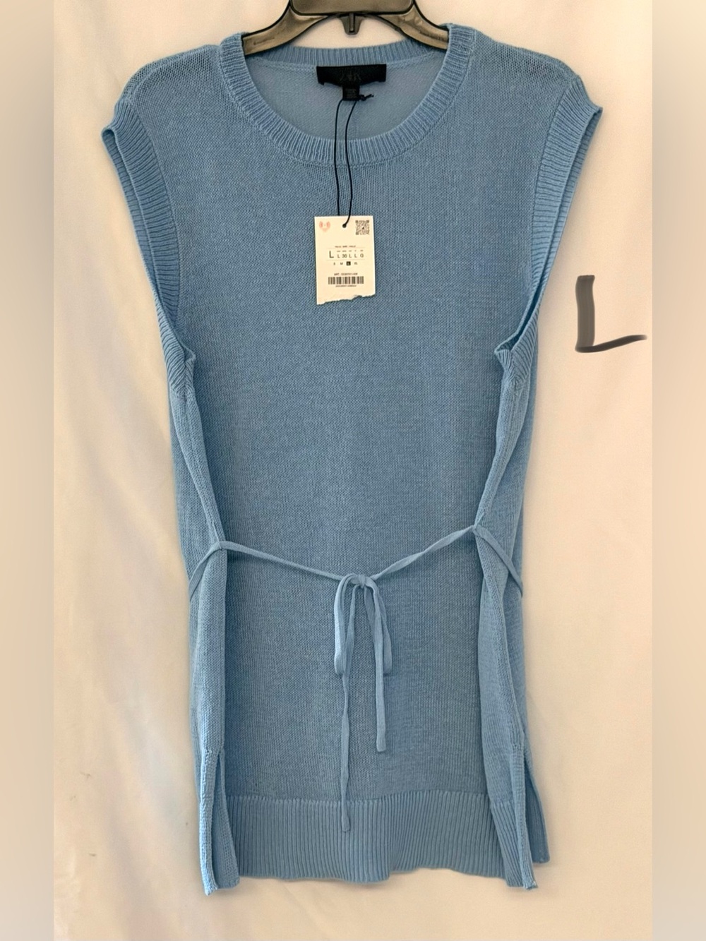 Zara Sky Blue Sleeveless Knit Midi Dress with Waist Tie